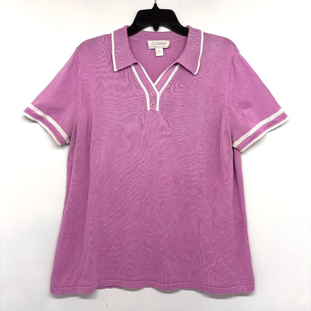 CJ Banks Short Sleeve Light Weight V Neck Sweater Pink Women's Plus Size 1X